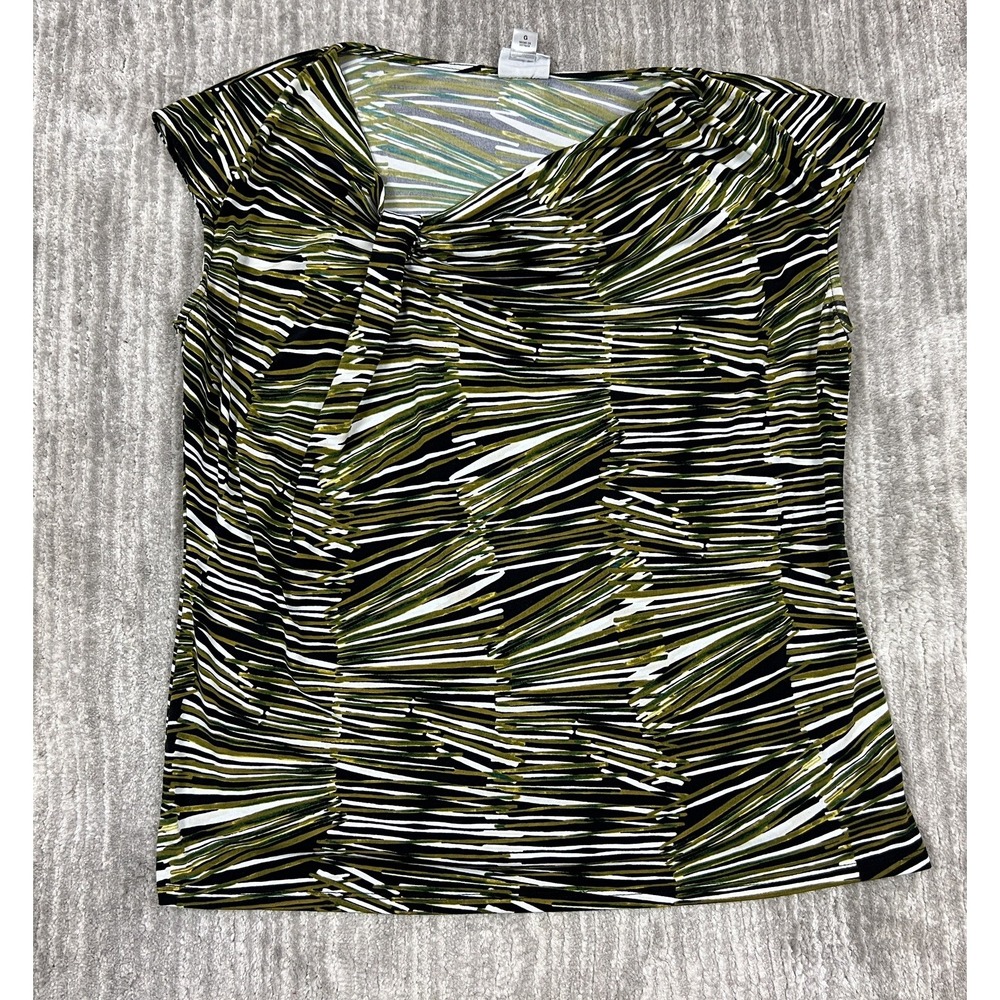 Worthington Blouse Womens L Green Abstract Cowl Neck Ruched Stretch Sleeveless